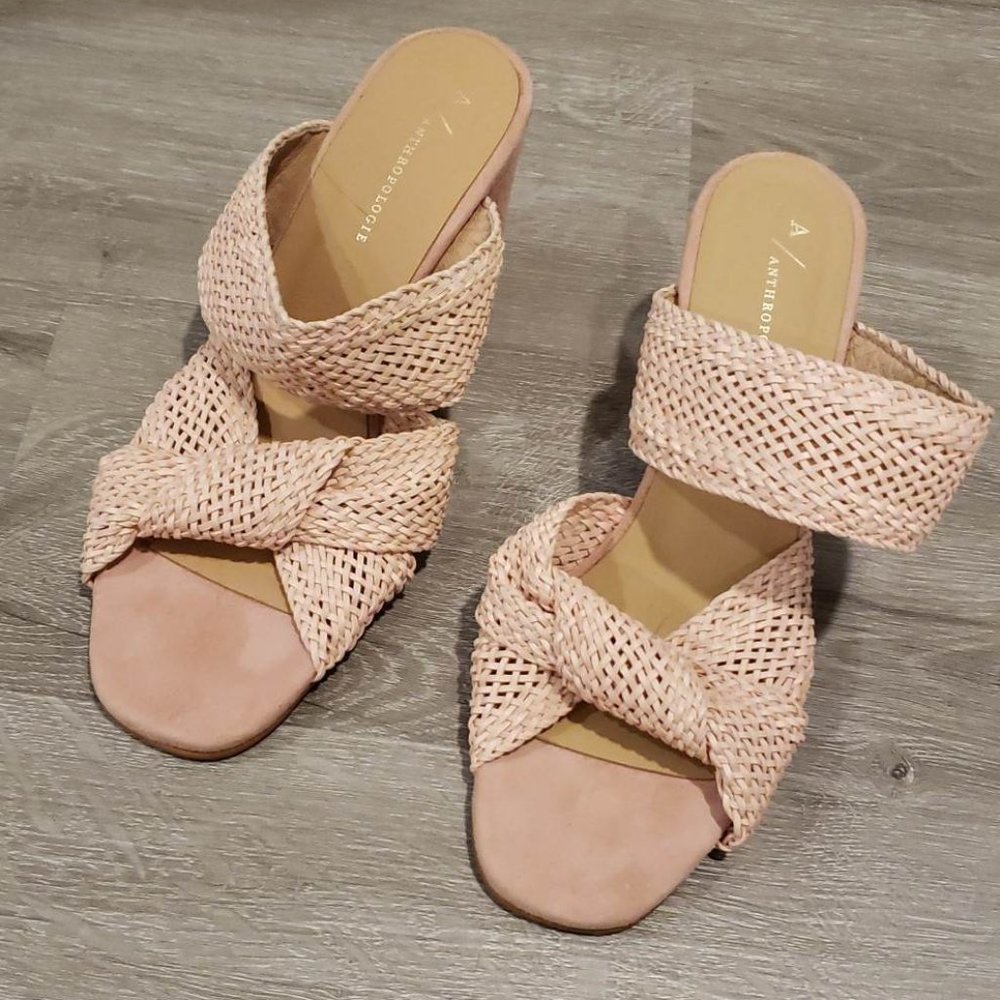 NWOB Anthropologie Mae Raffia Heeled Mules in Pink, Size 38 (US 8)